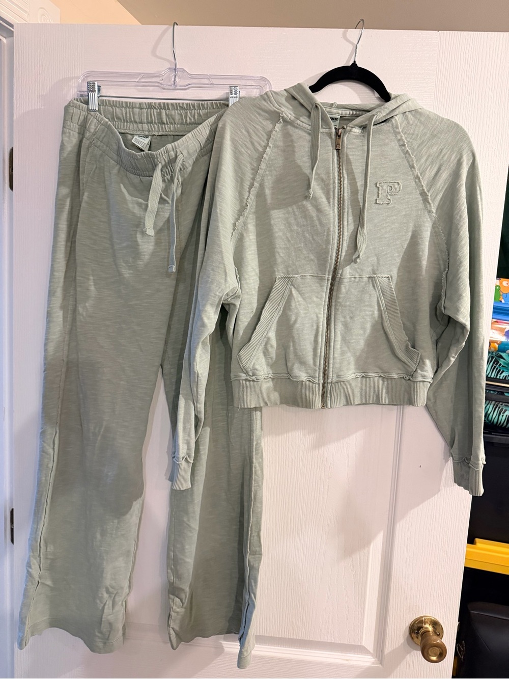 PINK Victoria's Secret Lounge Set Top (S) Bottoms (M) Wide Leg Pant and Full Zip